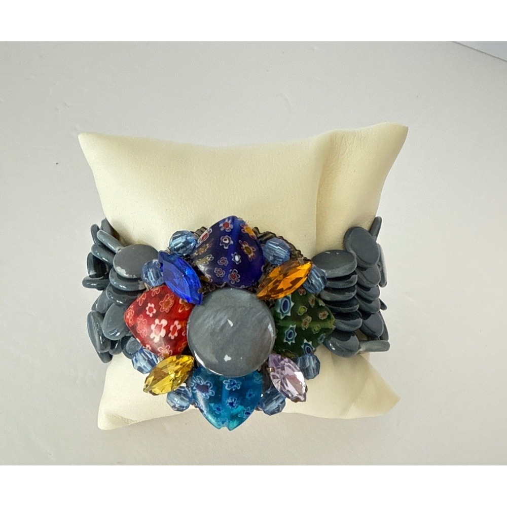 Multistrand Blue Stretch Statement Bracelet Diamond Shaped Multicolor